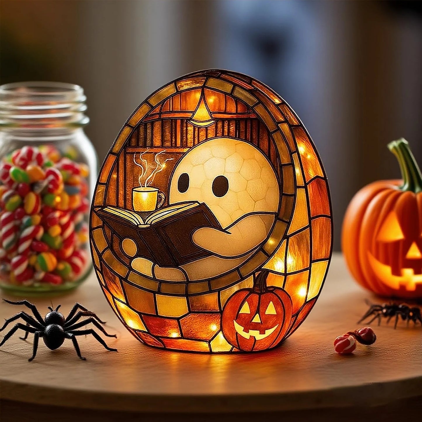 Halloween Decorations Lamp for Home - Ghost Reading Book Lamp, Adorable Halloween Ghost Night Light, Handmade Spooky Cute LED Lamps Halloween Decorations for Indoor Readers & Book Lover Desk Home Par