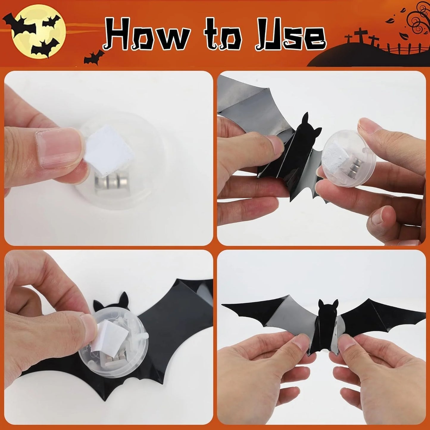 24 Pack Light up Bats Halloween Decor – LED Lights for Halloween, Glow in the Dark Wall Decor, 3D Lighted Bat with Twinkling Effects for Indoor & Outdoor (Bats)