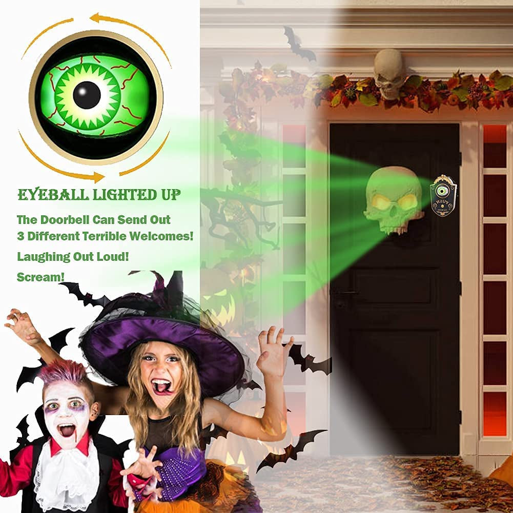 Halloween Decorations, Halloween Doorbell, Animated Eyeball with Spooky-Sounds, Halloween Decor with Lightup Eyeball,Trick or Treat Event for Kids, for Haunted House Halloween Party