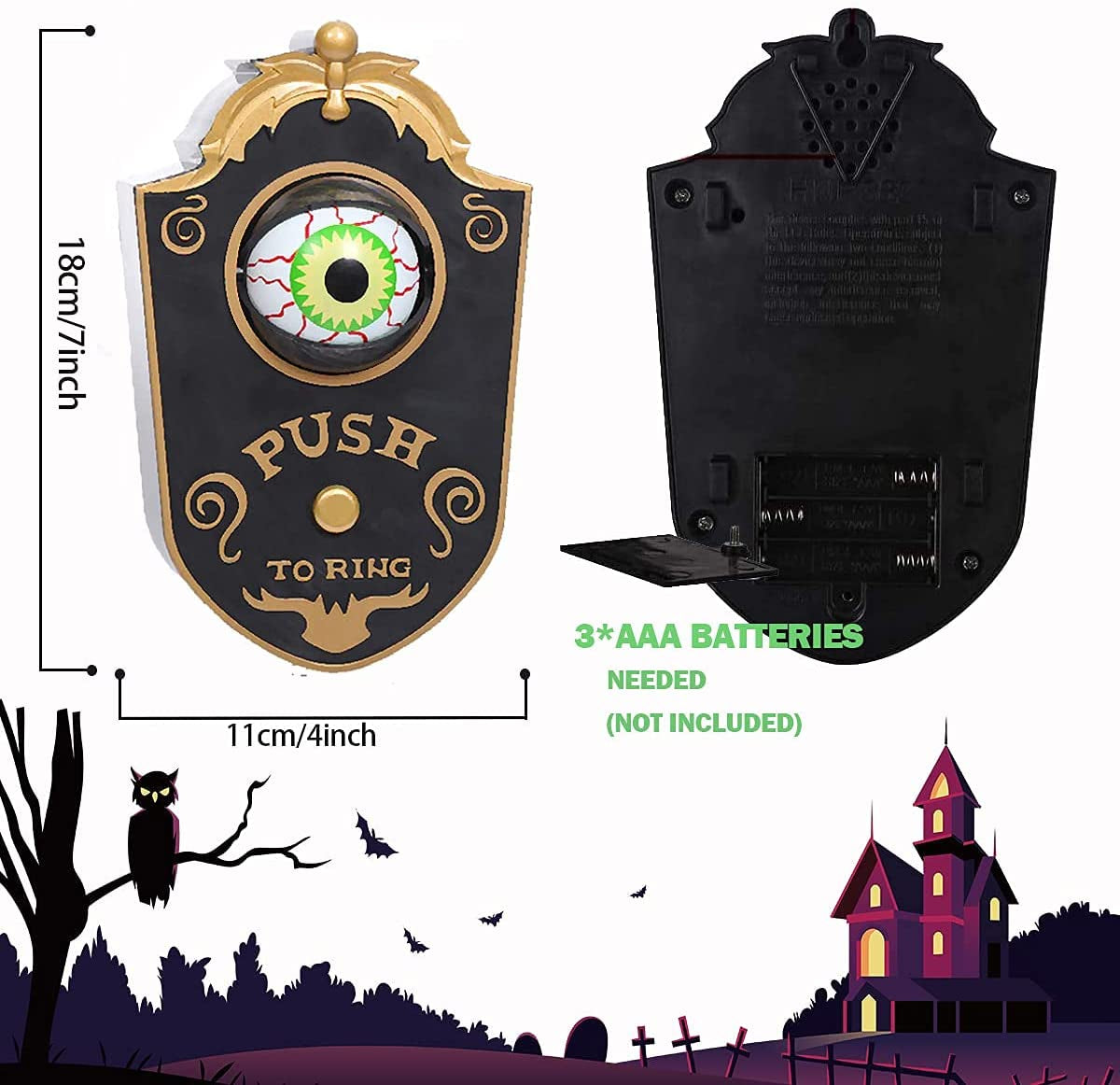 Halloween Decorations, Halloween Doorbell, Animated Eyeball with Spooky-Sounds, Halloween Decor with Lightup Eyeball,Trick or Treat Event for Kids, for Haunted House Halloween Party