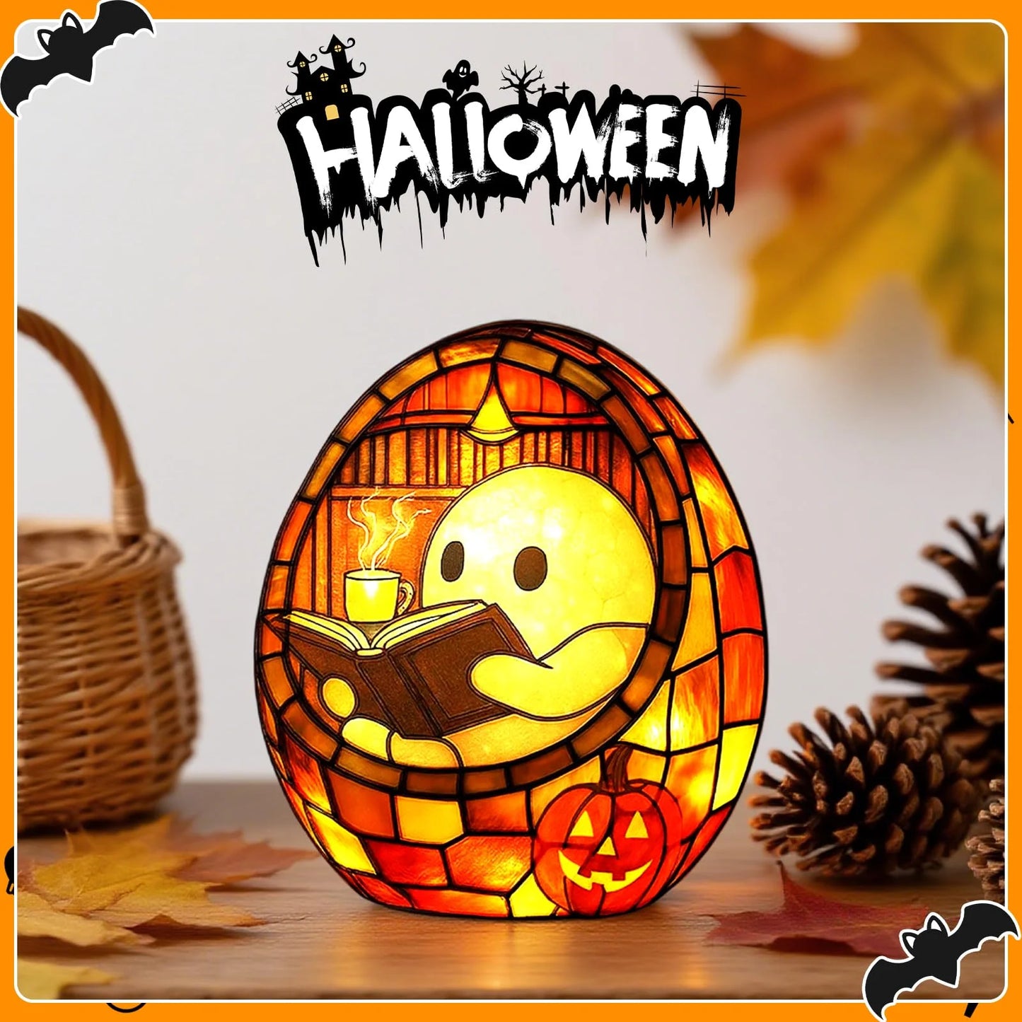 Halloween Decorations Lamp for Home - Ghost Reading Book Lamp, Adorable Halloween Ghost Night Light, Handmade Spooky Cute LED Lamps Halloween Decorations for Indoor Readers & Book Lover Desk Home Par