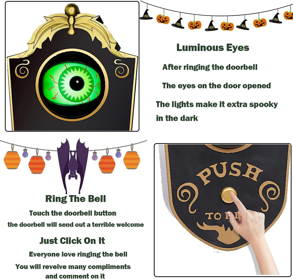 Halloween Decorations, Halloween Doorbell, Animated Eyeball with Spooky-Sounds, Halloween Decor with Lightup Eyeball,Trick or Treat Event for Kids, for Haunted House Halloween Party
