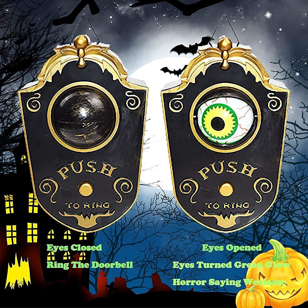 Halloween Decorations, Halloween Doorbell, Animated Eyeball with Spooky-Sounds, Halloween Decor with Lightup Eyeball,Trick or Treat Event for Kids, for Haunted House Halloween Party