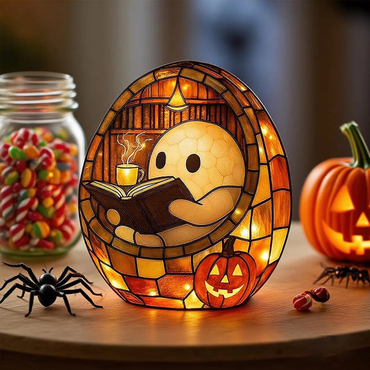 Halloween Decorations Lamp for Home - Ghost Reading Book Lamp, Adorable Halloween Ghost Night Light, Handmade Spooky Cute LED Lamps Halloween Decorations for Indoor Readers & Book Lover Desk Home Par