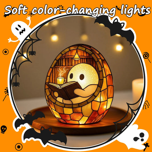 Halloween Decorations Lamp for Home - Ghost Reading Book Lamp, Adorable Halloween Ghost Night Light, Handmade Spooky Cute LED Lamps Halloween Decorations for Indoor Readers & Book Lover Desk Home Par